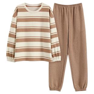 浪莎春秋款睡衣女德绒长袖加厚保暖休闲条纹可外穿秋季家居服套装