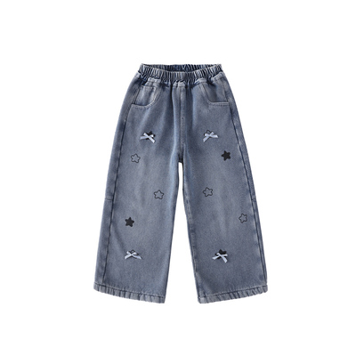 女童牛仔阔腿裤秋冬季新款