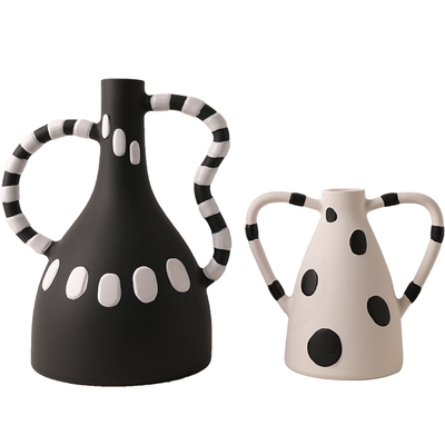 中古风黑白斑点艺术小众花瓶摆件
