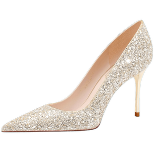 法式香槟金色婚鞋女2025春季新款秀禾主婚纱两穿新娘高跟鞋不累脚