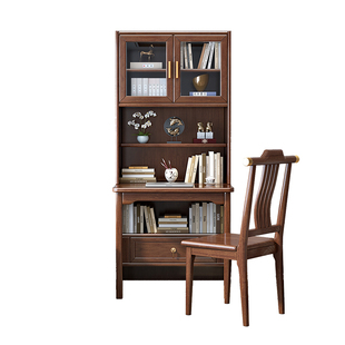 新中式实木折叠书桌书柜一体胡桃木卧室家用电脑桌小户型转角书架