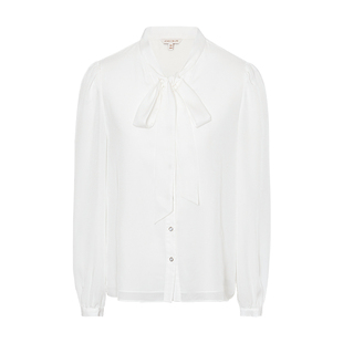 JESSIE2026年秋季新款气质优雅衬衫女长袖百搭法式飘带领白色上衣