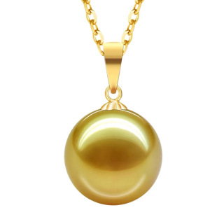 珍珠吊坠女S925镀18K金色单颗圆形贝珠全新气质百搭项链