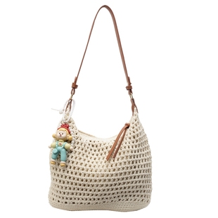 手工棉线编织包包女夏2025新款休闲通勤单肩包海边度假斜挎沙滩包