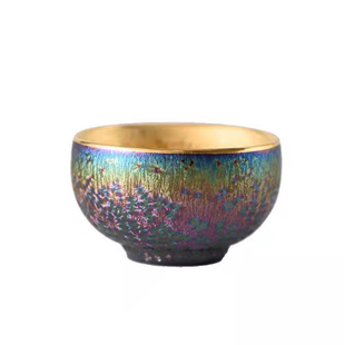 七彩曜变鎏金茶杯主人杯高档个人专用鎏银窑变天目瓷茶杯陶瓷茶盏