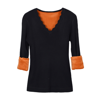 加绒其它毛衣女V领套头