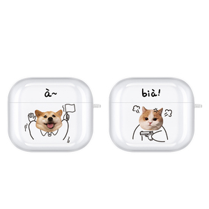 适用苹果 airpods4代情侣耳机保护壳airpods3创意猫狗三代透明防摔透黑软壳pro1/2代高级电镀蓝牙柴犬耳机套