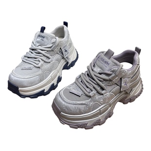 高鹏配阔腿裤的老爹鞋女款真皮2026春新款厚底增高显脚小休闲女鞋