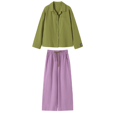 AR纯色水洗棉家居服套装