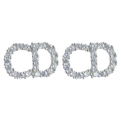 锆石字母CD耳环女小众设计感高级轻奢气质网红耳钉耳饰无耳洞耳夹