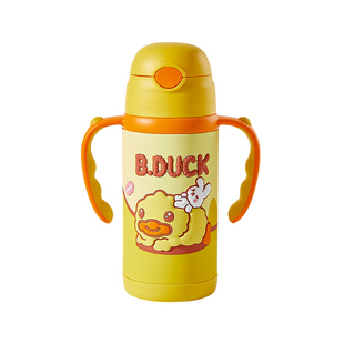 B.Duck小黄鸭保温杯316不锈钢杯宝宝儿童吸管杯带手柄学生喝水杯