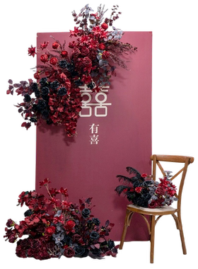 KT板悬挂装饰花红黑色系中式花