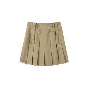 PIT复古设计感学院风百褶半身裙女春装新款小个子A字短裙子