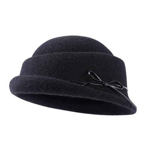 法式赫本风气质羊毛礼帽子女士冬季新款优雅高级感显脸小卷边盆帽