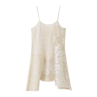 popchrio◆镂空叠穿蕾丝拼接吊带连衣裙设计感不对称外搭罩衫女夏