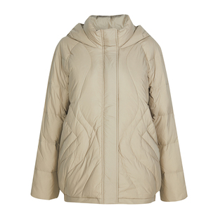 BALUODI芭罗蒂女装专柜冬装时尚浅驼色连帽拉链暗扣口袋女羽绒服