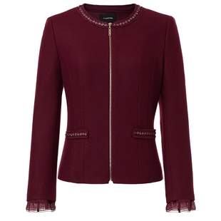 NAERSI娜尔思闪耀钉钻香颂浪漫木耳边绵羊毛短外套2026春季新款