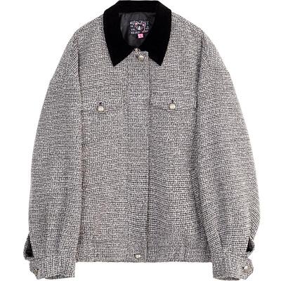 KEIKO 老钱风编织花呢外套女2026早春撞色翻领宽松夹克两件套装