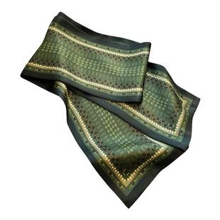 绿色真丝长条丝巾女2025新款高级感双面飘带领巾桑蚕丝窄围巾系脖