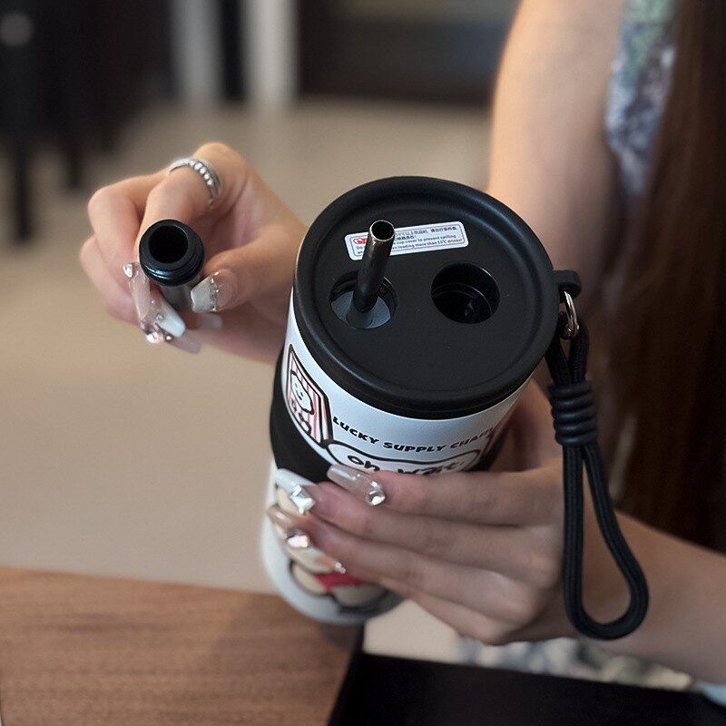 24简约咖啡杯便携水杯高颜内胆保温杯杯车载霸陶瓷冰值大容量吸管