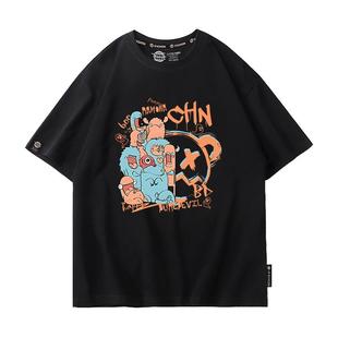 drew罗云熙同款短袖T恤男夏季卡通怪兽美式2025新款衣服休闲体恤