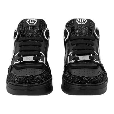 PhilippPlein/菲利普普兰男混合皮革水钻休闲鞋新款黑舒适运动鞋