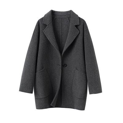 深灰中长款双面羊绒大衣女秋冬