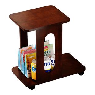 实木可移动边几小推车收纳架双层电脑主机托架打印机置物架茶水柜