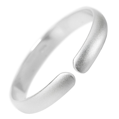 永兴银楼999纯银手镯女古法泥鳅背磨砂实心素圈开口贵妃镯送女友