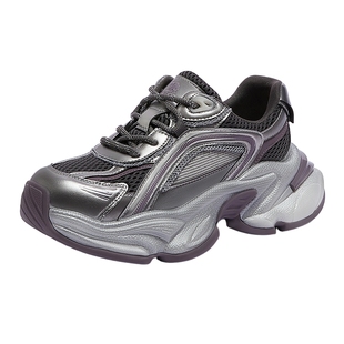 【迪丽热巴同款】骆驼银星厚底老爹鞋2026春加绒新款增高银色男女