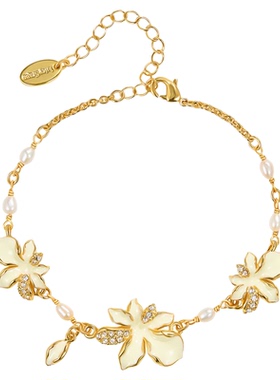 法式优雅珐琅花朵珍珠手链