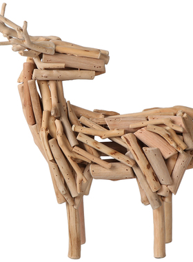 木质创意手工鹿摆件玄关桌面软装