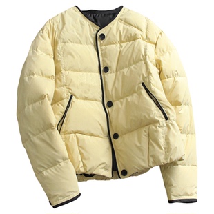 纯色蓬松宽松显瘦圆领撞色包边保暖外套长袖休闲女装羽绒服Q670