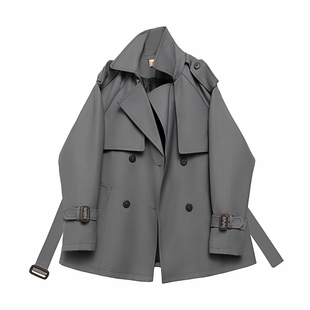 灰色短款英伦风衣外套女2025新款小个子巨好看正流行质感大衣外套
