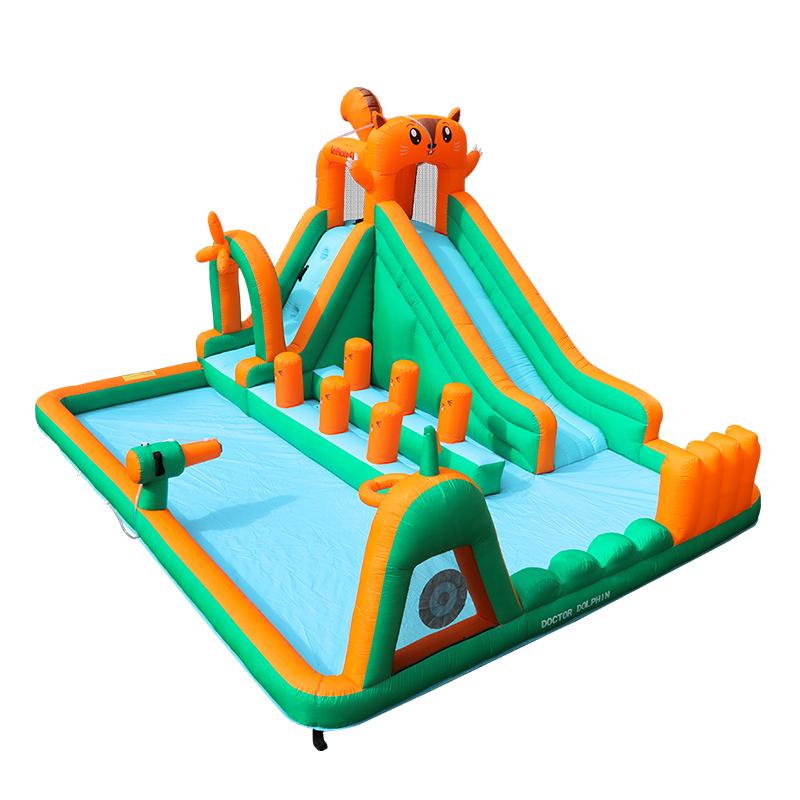 博士豚滑水道双滑梯充气城堡家用室内外蹦蹦床拳击柱戏水池玩具屋