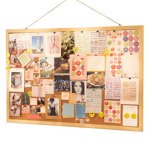 齐富实木软木板照片墙相框背景板毛毡板墙贴幼儿园墙面文化墙拍立得墙上便签展示架子公告栏家用挂绳式留言板