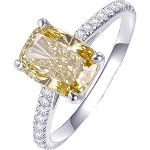 蒂芙星钻铂金PT950培育钻石黄钻枕形戒指轻奢高级感方形求婚钻戒
