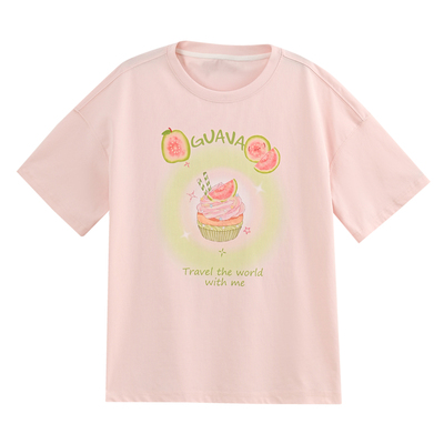 森女部落甜美粉彩风多巴胺T恤女夏季新款小个子宽松百搭圆领上衣