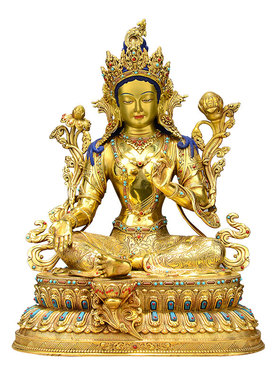 全鎏金绿度母铜像摆件