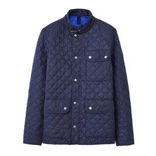 欧美小立领工装风菱形格绗缝薄款修身棉衣外套 外贸原单男装