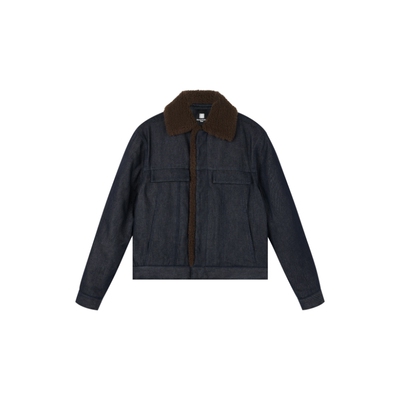 Oneup牛仔拼毛羊羔棉服