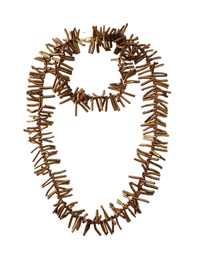 ZHUCHONGYUN2026夏新款金色天然海柳艺术线条长款项链配饰