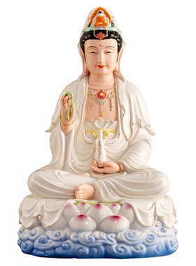 南海观音菩萨佛像德化陶瓷摆件家用镇宅 送子观世音坐莲佛堂供奉
