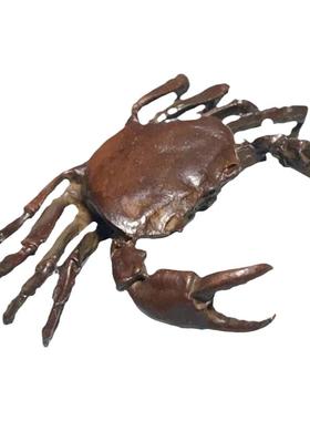古玩杂项收藏日式手工实心铜螃蟹铜茶宠茶玩茶养横财就手创意摆件