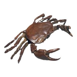 古玩杂项收藏日式手工实心铜螃蟹铜茶宠茶玩茶养横财就手创意摆件