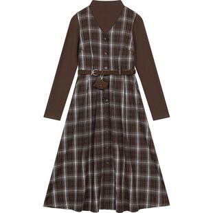 【送腰带】妖精的口袋格纹背心裙打底衫两件套2026年春秋新款套装