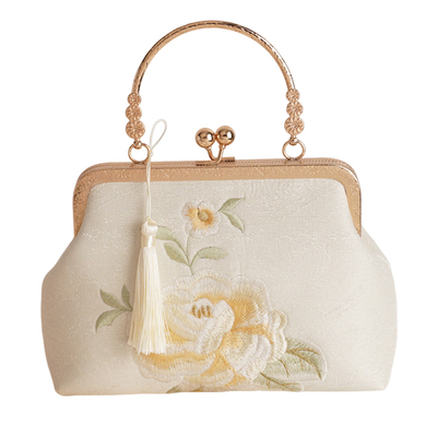 梨子茶新中式刺绣手提包