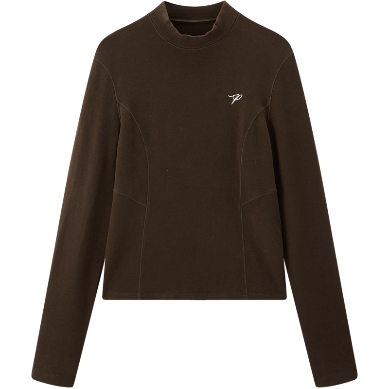 【吸湿发热】太平鸟半高领正肩膨体绒长袖T恤25冬季新款显瘦上衣