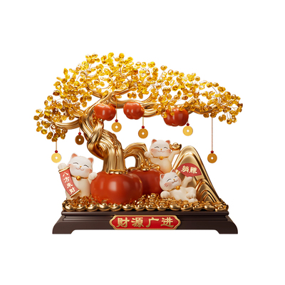 财源广进招财猫柿柿如意摆件