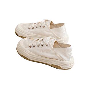 达芙妮国风帆布鞋女2026春季新款芭蕾两穿平底板鞋新中式小白鞋子